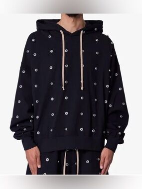 MNML Black Hoodie with all over button Detailing Sz XL